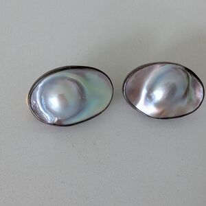 Rebecca Collins Sterling Silver Blister Pearl Clip Earrings
